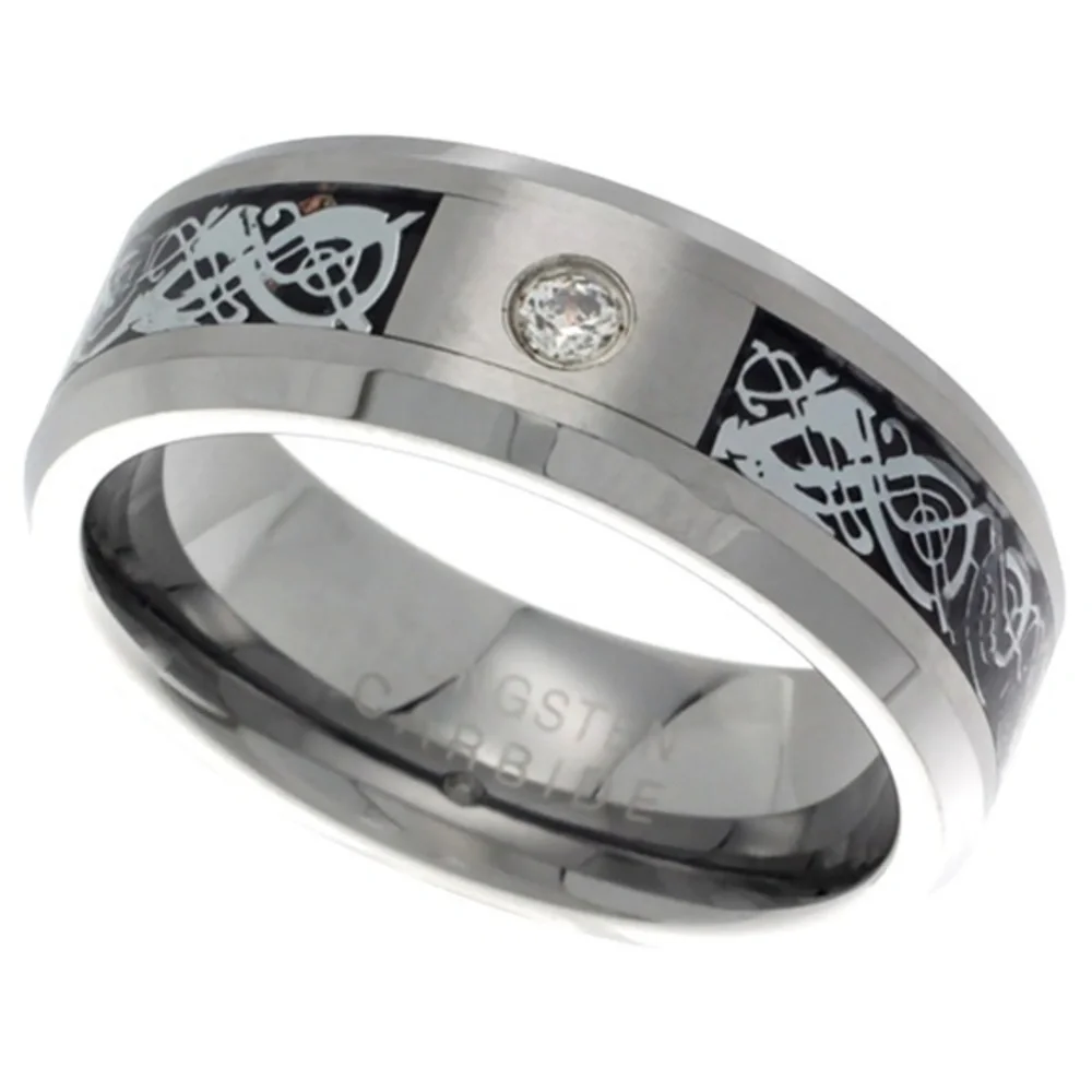 8mm Tungsten CZRing Celtic Dragon Wedding Band